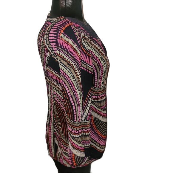 Cleo Multicolor Accordion Pleated Top with Crochet Neckline M - Picture 3 of 6